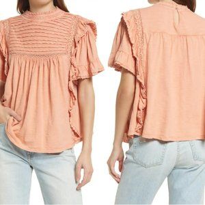 NWT Free People Le Femme Winter Coral Short Sleeve Tee Small